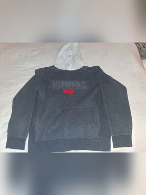 Jordan Hooded Sweatshirt in Dark Gray with Light Gray Hood and Red Accent